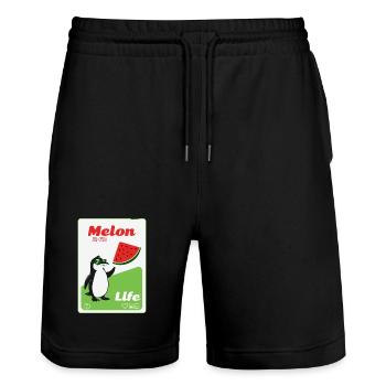 Melon Life Pinguin - Stanley/Stella Unisex Bio Joggingshorts Trainer  - Schwarz - Vorne - Nik (191cm) & Marisol (170cm)