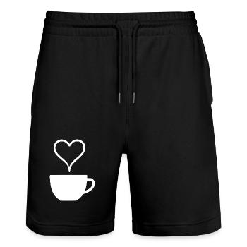 Kaffee Herz Kaffeetasse Espresso Tasse Geschenk  - Stanley/Stella Unisex Bio Joggingshorts Trainer  - Schwarz - Vorne - Nik (191cm) & Marisol (170cm)