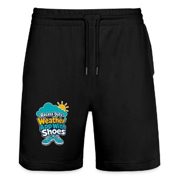 Wetter-App für Pausendienstlehrer mit Schuhhumor - Stanley/Stella Unisex Bio Joggingshorts Trainer  - Schwarz - Vorne - Nik (191cm) & Marisol (170cm)