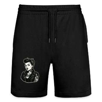 Rebellisches 50s Pin-Up Girl Lederjacke - Stanley/Stella Unisex Bio Joggingshorts Trainer  - Schwarz - Vorne - Nik (191cm) & Marisol (170cm)