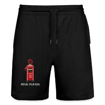 Coffee Station - Refuel Your Soul  - Stanley/Stella Unisex Bio Joggingshorts Trainer  - Schwarz - Vorne - Nik (191cm) & Marisol (170cm)