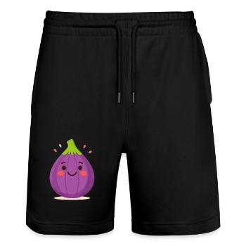Purple Kawaii Fig – Sweet Fruit Illustration Art - Stanley/Stella Trainer Unisex Organic Jogging Shorts - black - Front - Nik (191cm) & Marisol (170cm)
