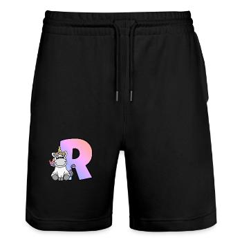 Unicorn Letter R - Stanley/Stella Trainer Unisex Organic Jogging Shorts - black - Front - Nik (191cm) & Marisol (170cm)