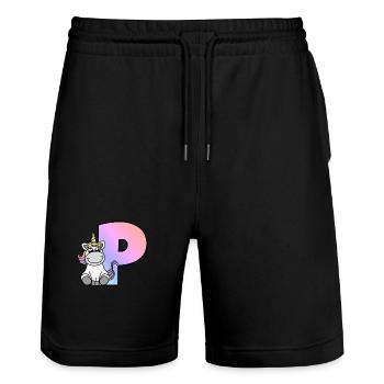 Einhorn Buchstabe P - Stanley/Stella Unisex Bio Joggingshorts Trainer  - Schwarz - Vorne - Nik (191cm) & Marisol (170cm)