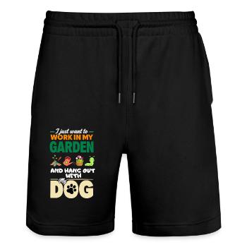 Garden Dog Gardener Allotment Flowers Funny - Stanley/Stella Trainer Unisex Organic Jogging Shorts - black - Front - Nik (191cm) & Marisol (170cm)