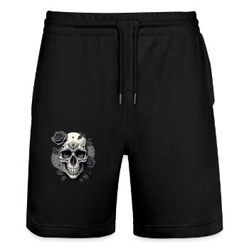 Skull Gothic Design Black and White with Roses HD - Stanley/Stella Trainer Unisex Organic Jogging Shorts - black - Front - Nik (191cm) & Marisol (170cm)