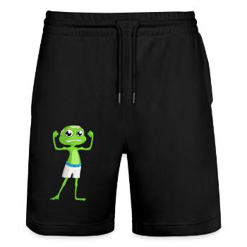 Fitness cartoon frog - Stanley/Stella Trainer Unisex Organic Jogging Shorts - black - Front - Nik (191cm) & Marisol (170cm)