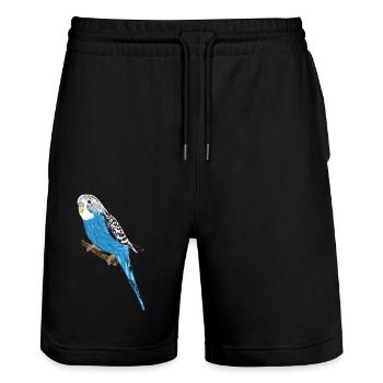 Perruche bleue / Blue Budgie III - Short de jogging bio TRAINER Stanley/Stella unisexe - noir - Devant - Nik (191cm) & Marisol (170cm)