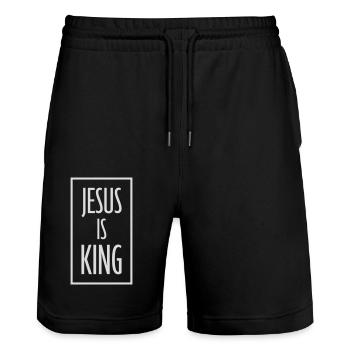 jesus is king Zitat - Stanley/Stella Unisex Bio Joggingshorts Trainer  - Schwarz - Vorne - Nik (191cm) & Marisol (170cm)