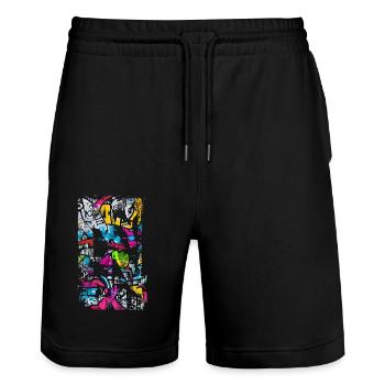 Graffiti style Splash hip hop colors painter color - Stanley/Stella Trainer Unisex Organic Jogging Shorts - black - Front - Nik (191cm) & Marisol (170cm)