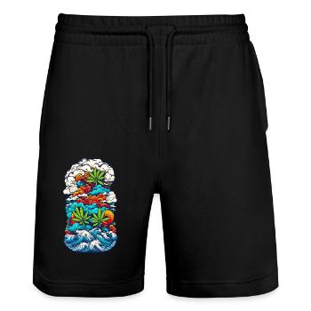 High waves 04 - Stanley/Stella Unisex Bio Joggingshorts Trainer  - Schwarz - Vorne - Nik (191cm) & Marisol (170cm)
