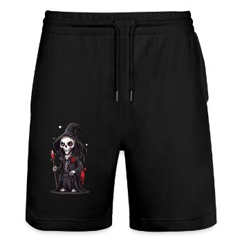 Halloween Skelett Magier Cartoon Magie - Stanley/Stella Unisex Bio Joggingshorts Trainer  - Schwarz - Vorne - Nik (191cm) & Marisol (170cm)