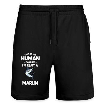 Das ist mein menschliches Kostüm Ich bin wirklich ein Marlin - Stanley/Stella Unisex Bio Joggingshorts Trainer  - Schwarz - Vorne - Nik (191cm) & Marisol (170cm)