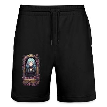 Kawaii Anime Goth Girl Vintage Design - Short de jogging bio TRAINER Stanley/Stella unisexe - noir - Devant - Nik (191cm) & Marisol (170cm)