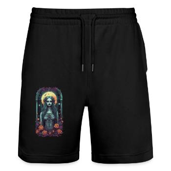 Occult Vintage Goth Girl Dark Aesthetic - Stanley/Stella Trainer Unisex Organic Jogging Shorts - black - Front - Nik (191cm) & Marisol (170cm)