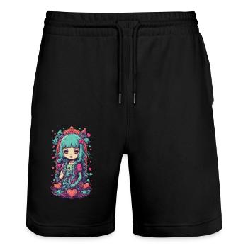 Weirdcore Goth Girl Okkultes Love Design - Stanley/Stella Unisex Bio Joggingshorts Trainer  - Schwarz - Vorne - Nik (191cm) & Marisol (170cm)