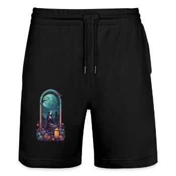 Gothic Vollmond Friedhof Nacht Pastell Design - Stanley/Stella Unisex Bio Joggingshorts Trainer  - Schwarz - Vorne - Nik (191cm) & Marisol (170cm)