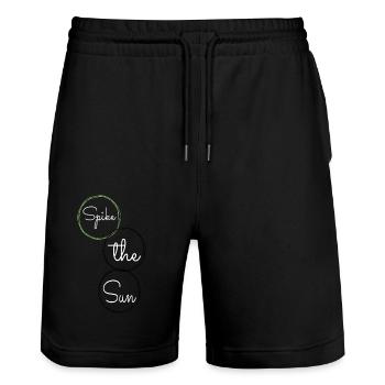 gift idea sunlit scenes sand volleyball jokes - Stanley/Stella Trainer Unisex Organic Jogging Shorts - black - Front - Nik (191cm) & Marisol (170cm)