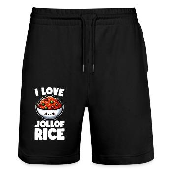 Jollof Rice African Food - Stanley/Stella Trainer Unisex Organic Jogging Shorts - black - Front - Nik (191cm) & Marisol (170cm)