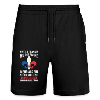French French France - Stanley/Stella Trainer Unisex Organic Jogging Shorts - black - Front - Nik (191cm) & Marisol (170cm)