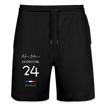 La vie est meilleure à DORDOGNE Numéro 24 Périgord - Short de jogging bio TRAINER Stanley/Stella unisexe - noir - Devant - Nik (191cm) & Marisol (170cm)