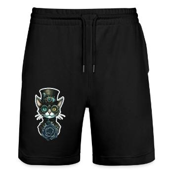 Steampunk Katze schwarze Rose Gothic - Stanley/Stella Unisex Bio Joggingshorts Trainer  - Schwarz - Vorne - Nik (191cm) & Marisol (170cm)