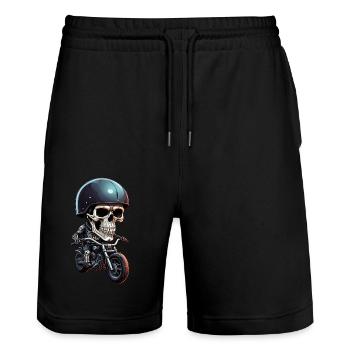 Biker Skeleton - Stanley/Stella Trainer Unisex Organic Jogging Shorts - black - Front - Nik (191cm) & Marisol (170cm)