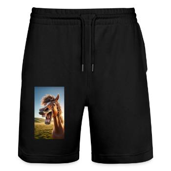 Lachendes Pferd - Stanley/Stella Unisex Bio Joggingshorts Trainer  - Schwarz - Vorne - Nik (191cm) & Marisol (170cm)