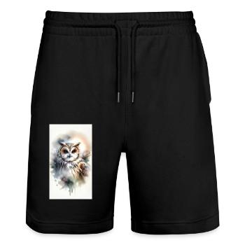 Eule im Aquarell - Stanley/Stella Unisex Bio Joggingshorts Trainer  - Schwarz - Vorne - Nik (191cm) & Marisol (170cm)