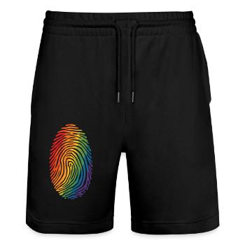 Buntes Regenbogen-Fingerabdruck-Kunst-Design - Stanley/Stella Unisex Bio Joggingshorts Trainer  - Schwarz - Vorne - Nik (191cm) & Marisol (170cm)