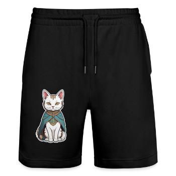 Cat Wizard - Stanley/Stella Trainer Unisex Organic Jogging Shorts - black - Front - Nik (191cm) & Marisol (170cm)