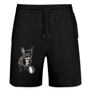 Französische Bulldogge - Stanley/Stella Unisex Bio Joggingshorts Trainer  - Schwarz - Vorne - Nik (191cm) & Marisol (170cm)