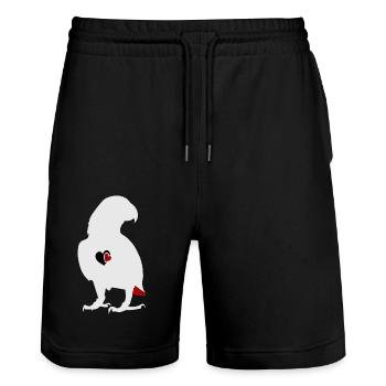 African grey parrot - Stanley/Stella Trainer Unisex Organic Jogging Shorts - black - Front - Nik (191cm) & Marisol (170cm)