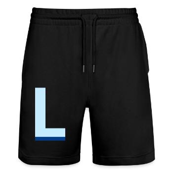 Letter l blue pop and modern - Stanley/Stella Trainer Unisex Organic Jogging Shorts - black - Front - Nik (191cm) & Marisol (170cm)
