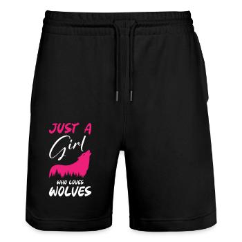 Juste une fille qui aime les loups - Short de jogging bio TRAINER Stanley/Stella unisexe - noir - Devant - Nik (191cm) & Marisol (170cm)