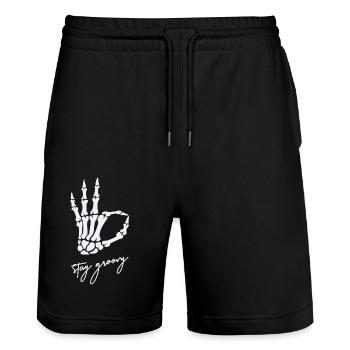hand stay groovy - Stanley/Stella Unisex Bio Joggingshorts Trainer  - Schwarz - Vorne - Nik (191cm) & Marisol (170cm)