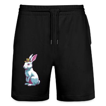 Lapin avec chapeau - Short de jogging bio TRAINER Stanley/Stella unisexe - noir - Devant - Nik (191cm) & Marisol (170cm)