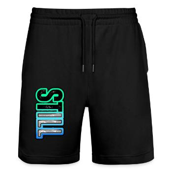 STILL ILL – a bold neon vertical message - Stanley/Stella Trainer Unisex Organic Jogging Shorts - black - Front - Nik (191cm) & Marisol (170cm)