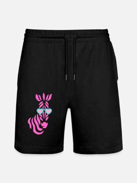 pinkes Zebra mit Sonnenbrille - Stanley/Stella Unisex Bio Joggingshorts Trainer  - Schwarz