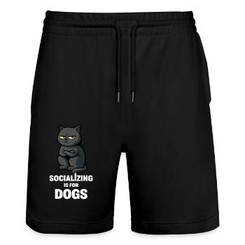 La socialisation est pour les chiens – Humeur de chat antisociale - Short de jogging bio TRAINER Stanley/Stella unisexe - noir - Devant - Nik (191cm) & Marisol (170cm)