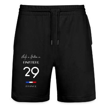 La vie est meilleure FINISTÈRE Numéro 29 Bretagne - Short de jogging bio TRAINER Stanley/Stella unisexe - noir - Devant - Nik (191cm) & Marisol (170cm)