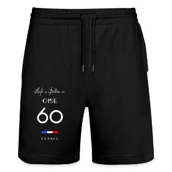 Das Leben ist besser OISE Nummer 60 Picardie - Stanley/Stella Unisex Bio Joggingshorts Trainer  - Schwarz - Vorne - Nik (191cm) & Marisol (170cm)
