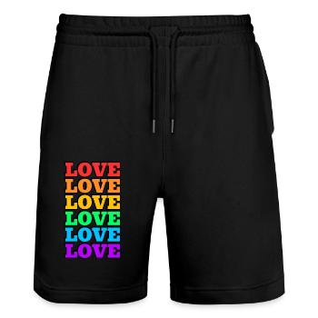 Love 6 rainbow colors gay pride - Stanley/Stella Trainer Unisex Organic Jogging Shorts - black - Front - Nik (191cm) & Marisol (170cm)