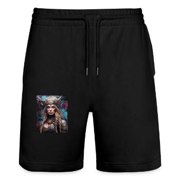 Viking shield maiden design Valhalla - Stanley/Stella Trainer Unisex Organic Jogging Shorts - black - Front - Nik (191cm) & Marisol (170cm)