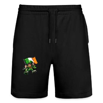 Leprechaun (Irish leprechaun) with flag - Stanley/Stella Trainer Unisex Organic Jogging Shorts - black - Front - Nik (191cm) & Marisol (170cm)
