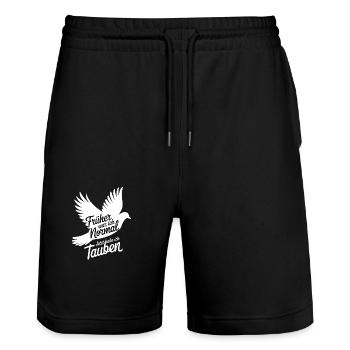 Brieftauben Taubensilhouette lustiger Taubenspruch - Stanley/Stella Unisex Bio Joggingshorts Trainer  - Schwarz - Vorne - Nik (191cm) & Marisol (170cm)