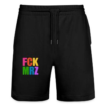 FCK MRZ - nein zu Merz - Kanzler - Stanley/Stella Unisex Bio Joggingshorts Trainer  - Schwarz - Vorne - Nik (191cm) & Marisol (170cm)