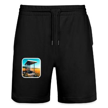 Bus stop in a field. - Stanley/Stella Unisex Bio Joggingshorts Trainer  - Schwarz - Vorne - Nik (191cm) & Marisol (170cm)