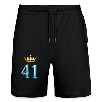 41 Zahl Krone - Stanley/Stella Unisex Bio Joggingshorts Trainer  - Schwarz - Vorne - Nik (191cm) & Marisol (170cm)
