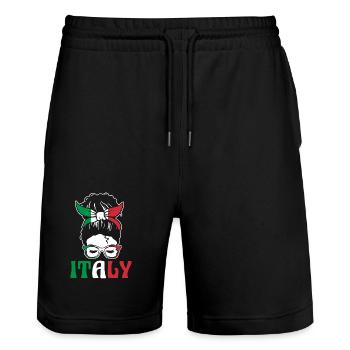 Italia Italian Italian Italy - Stanley/Stella Trainer Unisex Organic Jogging Shorts - black - Front - Nik (191cm) & Marisol (170cm)